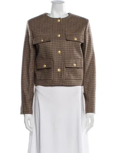 Pre-owned Vanessa Bruno Wool Houndstooth Print Evening Jacket W/ Tags In Neutral