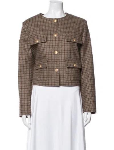 Pre-owned Vanessa Bruno Wool Plaid Print Jacket In Brown
