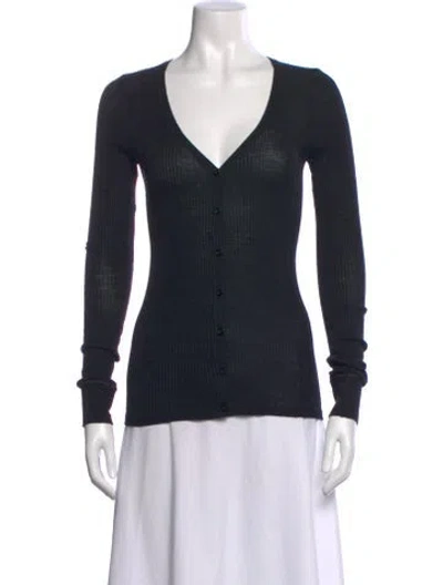 Pre-owned Vanessa Bruno Wool V-neck Button-up Top In Blue