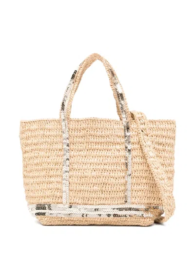 Vanessa Bruno Xs Sequin Raffia Tote Bag In Nude