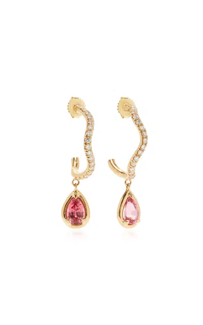 Vanessa Fernández 18k Yellow Gold Pink Spinel Pear Hoops With Diamonds
