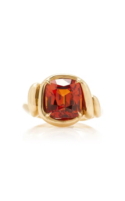 Vanessa Fernández 18k Yellow Gold Spessartite Cushion Ring In Orange