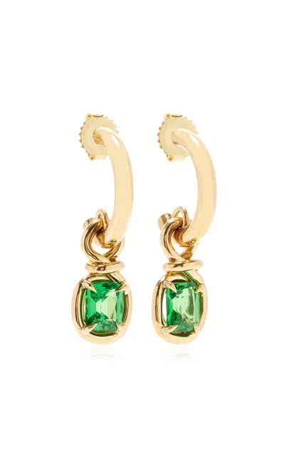 Vanessa Fernández 18k Yellow Gold Tsavorite Cushion Hoops In Green