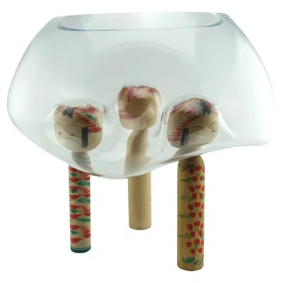 Pre-owned Vanessa Mitrani Verre Soufflé - Poupées Kokeshi - Bois Tourné Polychrome - Japon - 20e In Brown