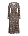 Vanessa Scott Woman Midi Dress Camel Size M Polyester, Metallic Fiber, Elastane In Beige