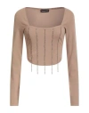 Vanessa Scott Woman Sweater Camel Size Onesize Viscose, Polyamide In Sand
