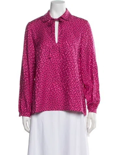 Pre-owned Vanessa Seward Polka Dot Print Tie Neck Blouse In Pink