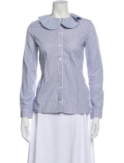 Pre-owned Vanessa Seward Striped Long Sleeve Blouse In White