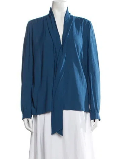 Pre-owned Vanessa Seward Tie Neck Long Sleeve Blouse In Blue