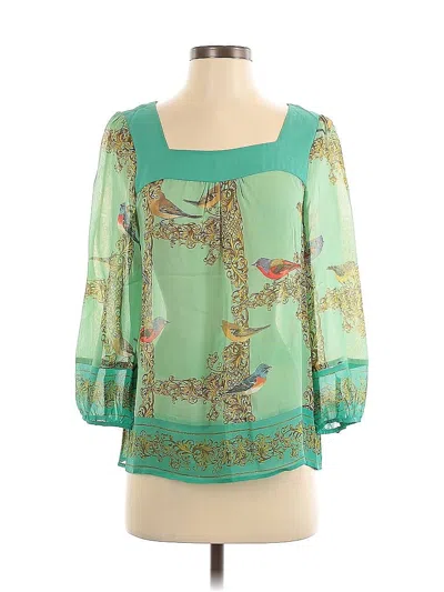Pre-owned Vanessa Virginia 3/4 Sleeve Silk Top Green Square Neckline Tops