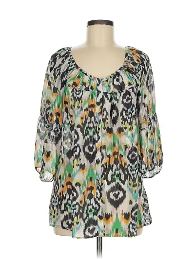 Pre-owned Vanessa Virginia 3/4 Sleeve Silk Top Green Sweetheart Neckline Tops