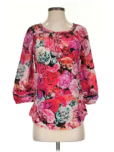 Pre-owned Vanessa Virginia 3/4 Sleeve Silk Top Pink Boatneck Tops