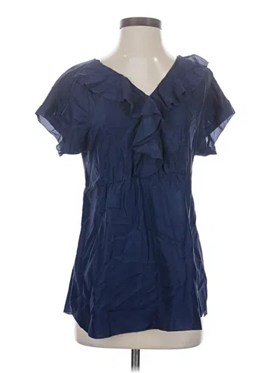 Pre-owned Vanessa Virginia Short Sleeve Silk Top Blue Ruffles Neckline Tops
