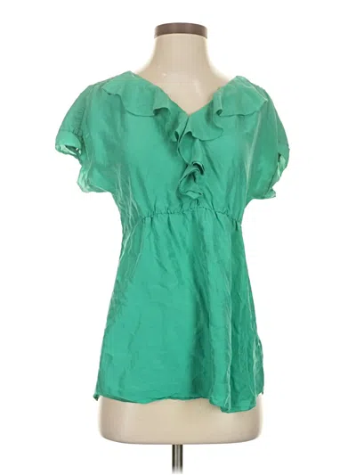 Pre-owned Vanessa Virginia Short Sleeve Silk Top Green Sweetheart Neckline Tops