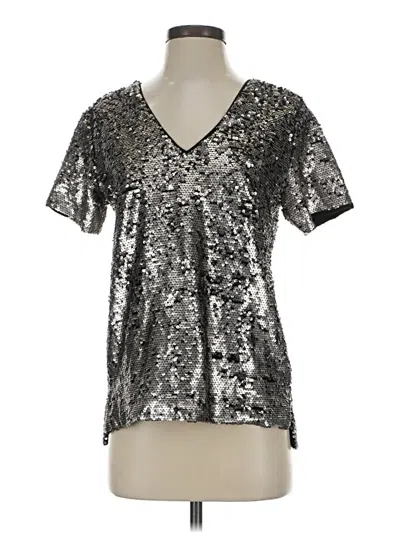 Pre-owned Vanessa Virginia Short Sleeve Top Silver Metallic Pattern V-neck Tops