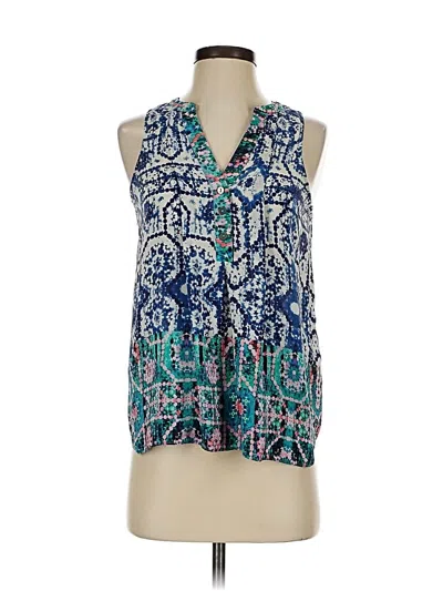 Pre-owned Vanessa Virginia Sleeveless Silk Top Blue Tie Neck Tops