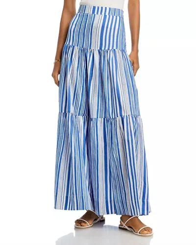 Vanessabruno Cobalt Tiered Maxi Skirt In Blue Stripe