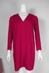 Vanessabruno Vanessa Bruno Long Sleeve V-neck Dress In Magenta Acetate In Pink