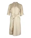 Vanessabruno Vanessa Bruno Quarter Sleeves Belted Tunic Dress In Beige Linen In Beige