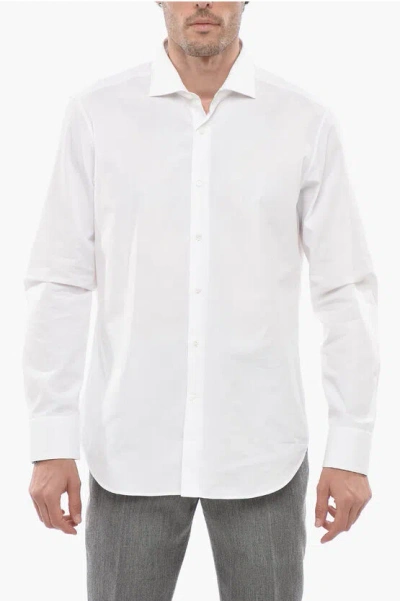 Vangher Spread Collar Popeline Cotton Shirt In White