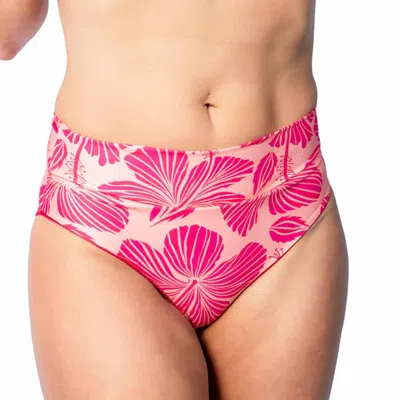Vanhope Steph Reversible Bikini Bottom In Ribbed Strawberry/hibiscus In Multi