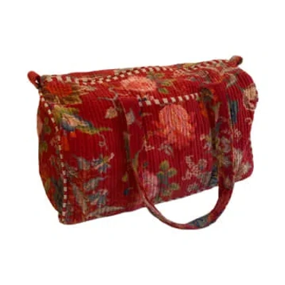 Vani Kantha Duffle Bags Velvet Floral Designs In Red
