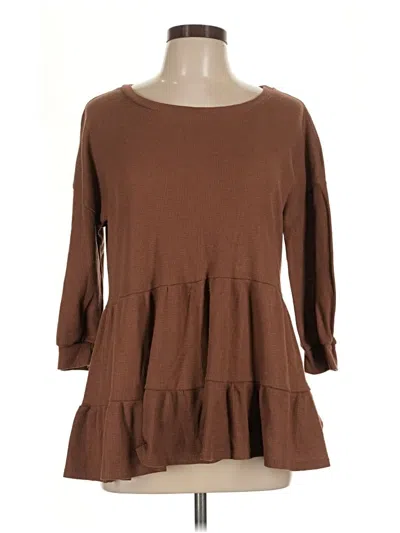 Pre-owned Vanilla Bay 3/4 Sleeve Top Brown Boatneck Tops