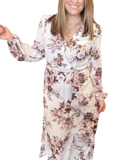 Vanilla Bay Long Sleeve Floral Faux Wrap Dress In Finn In Multi