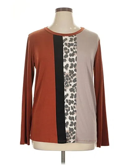 Pre-owned Vanilla Bay Long Sleeve Top Brown Color Block Pattern Crew Neck Tops