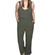 Vanilla Bay Woven Overall Jumpsuit In Olive In Green