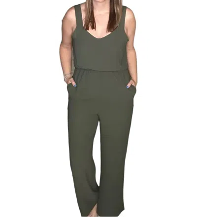 Vanilla Bay Woven Overall Jumpsuit In Olive In Green