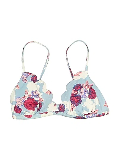 Pre-owned Vanilla Beach Swimsuit Top Blue Floral Pattern Swimwear