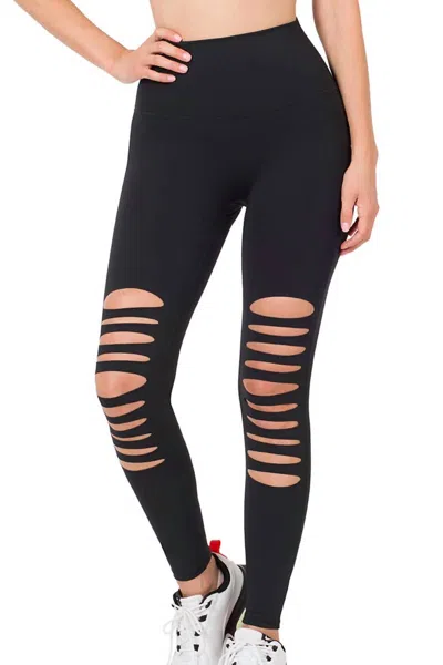 Vanilla Monkey Athletic Knee Cut Out High Waisted Leggings In Black