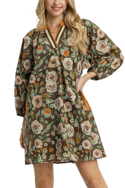 Vanilla Monkey Chelsea Vintage Camellia Print Mini Dress In Multi Color In Brown