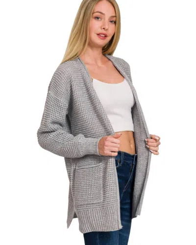 Vanilla Monkey Cuddle Up Waffle Open Cardigan Sweater In Heather Grey In Gray