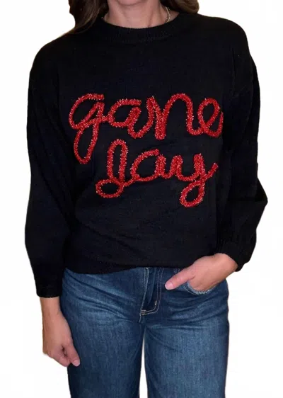 Vanilla Monkey Game Day Metallic Letter Sweater In Gray