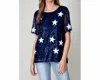 Vanilla Monkey Game Day Star Sequin Fringe Top In Navy In Blue