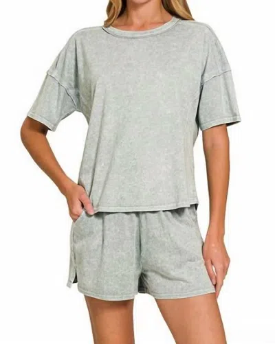 Vanilla Monkey Halo Snow Washed Short Sleeve Tee Shorts Set In Grey In Gray