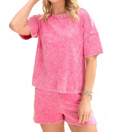 Vanilla Monkey Halo Snow Washed Short Sleeve Tee Shorts Set In Pink