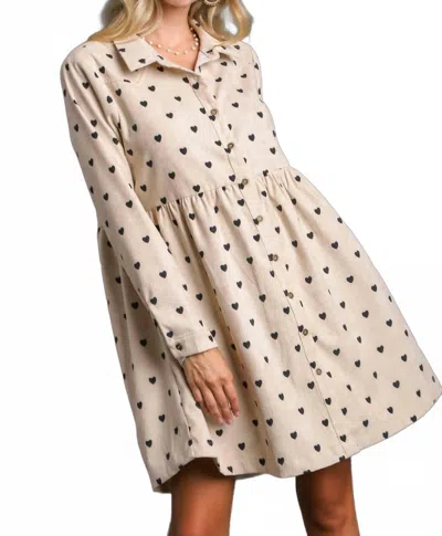 Vanilla Monkey Heart Dot Corduroy Button Up Dress In Oatmeal In Neutral