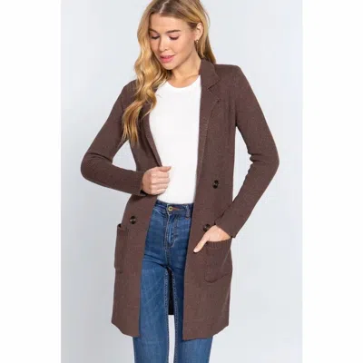 Vanilla Monkey Notched Collar Sweater Coat With Pockets In Brown