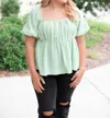 Vanilla Monkey Puff Pleats Top In Mint In Green