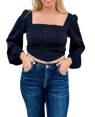 Vanilla Monkey Satin Square Neck Hook And Eye Crop Top In Black