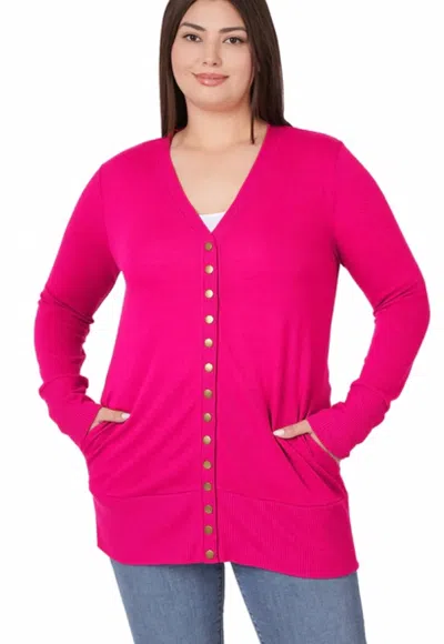Vanilla Monkey Snap Button Cardigan - Plus In Magenta In Red