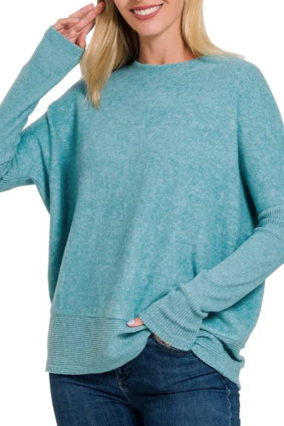 Vanilla Monkey Soft Brushed Melange Dolman Sweater In Bule In Blue