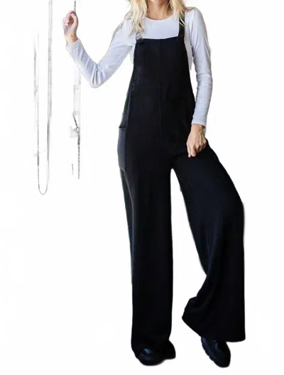 Vanilla Monkey Solid Rib Overall Jumpsuit In Black