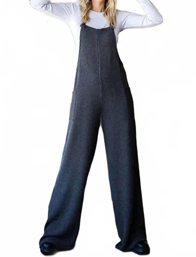 Vanilla Monkey Solid Rib Overall Jumpsuit In Charcoal In Pink