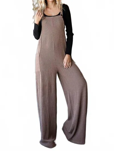 Vanilla Monkey Solid Rib Overall Jumpsuit In Chestnut In Brown