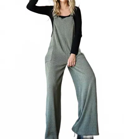 Vanilla Monkey Solid Rib Overall Jumpsuit In Olive In Green