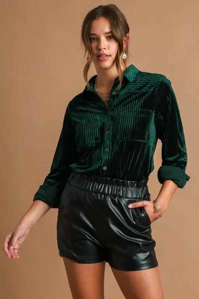 Vanilla Monkey Textured Velvet Button-down Shirt - Plus In Hunter Green
